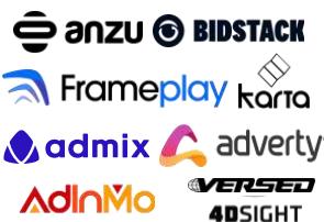 This image displays a collection of logos representing various companies that are likely involved in the in-game advertising or monetization space within the game industry. It serves to highlight key players or solutions in this specific sector, indicating a focus on advertising technology and platforms for games.