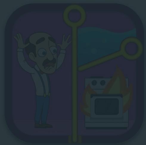 This image illustrates a common "pull-the-pin" puzzle mechanic frequently used in mobile game advertisements to drive user acquisition. It highlights a design strategy that leverages high-stakes, failure-based scenarios to engage potential players and demonstrate gameplay mechanics.