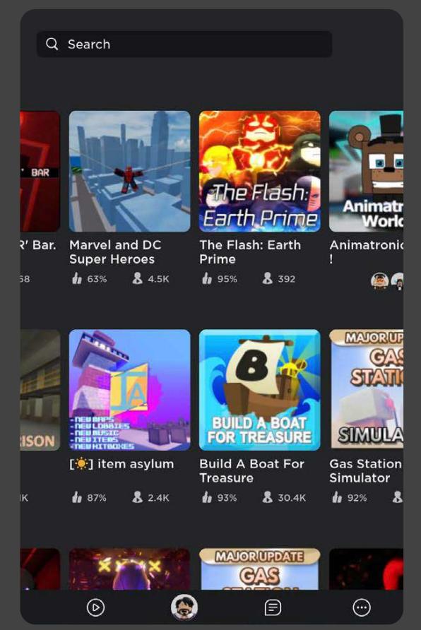 This image from a game industry report displays a mobile game storefront, likely Roblox, showcasing various games with their titles, user ratings (thumbs up percentage), and concurrent player counts (e.g., 4.5K, 392, 2.4K, 30.4K). It provides insights into game popularity and engagement metrics within the platform.