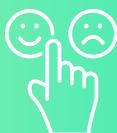 The image shows a green background with two white smiley faces. The left face is smiling, and the right face has a frowning expression.