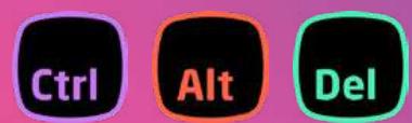 The figure shows three buttons on a computer screen, each with a different label. The buttons are labeled "Ctrl," "Alt," and "Del." These labels are commonly used in computer interfaces to represent the control, alt key, and delete key respectively. The buttons are set against a pink background, which is typical for macOS operating system interfaces. The labels are in white text, and the buttons themselves have a black background with a slight gradient or shadow effect. The overall layout suggests that these are standard keyboard shortcuts for navigating the computer's menu system.