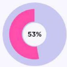 This image displays a donut chart indicating that 53% of a total value is represented by the pink segment. The remaining portion, shown in light purple, accounts for 47%.
