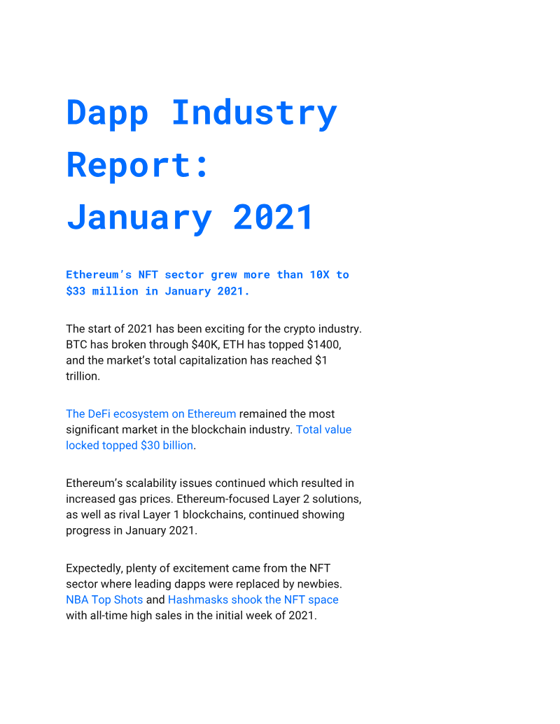 Cover of Dapp Industry Report: January 2021