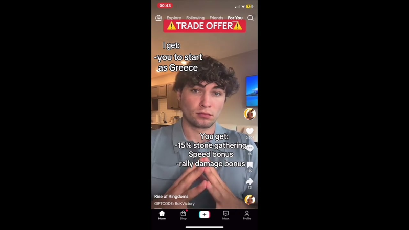 Cover of Rise of Kingdoms' 'player tips' ads from TikTok.