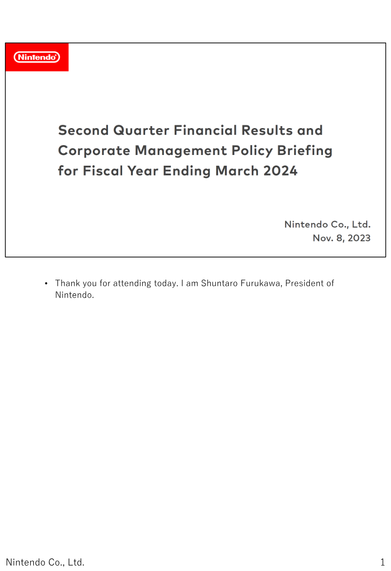 Cover of Second Quarter Financial Results and Corporate Management Policy Briefing: Fiscal Year Ending March 2024