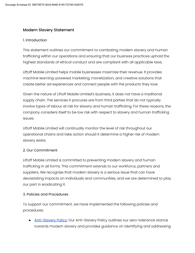 Cover of Modern Slavery Statement 2021