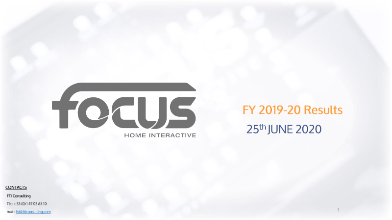Cover of Focus Home Interactive FY 2019-20 Results