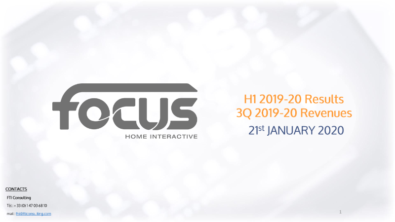Cover of Focus Home Interactive: H1 2019-20 Results and 3Q 2019-20 Revenues