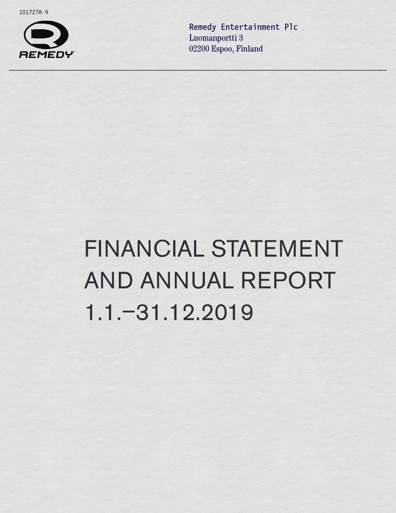 Cover of Remedy Entertainment Financial Statement and Annual Report 2019