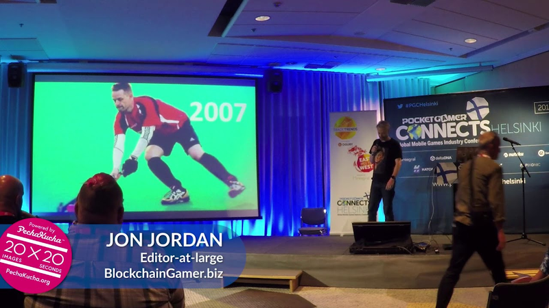 Cover of PGC Helsinki 2018 Pecha Kucha sessions: BlockchainGamer.biz editor-at-large Jon Jordan