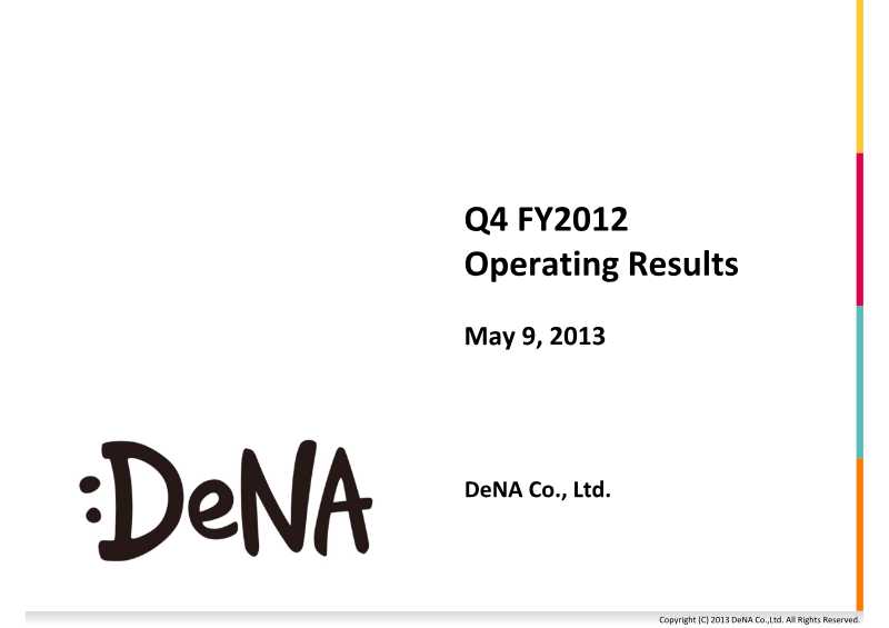 Cover of Q4 FY2012 Operating Results: DeNA