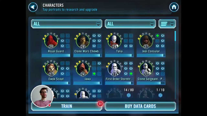 Cover of Star Wars: Galaxy of Heroes' character upgrade system
