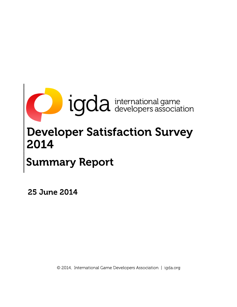 Cover of Developer Satisfaction Survey 2014: Summary Report