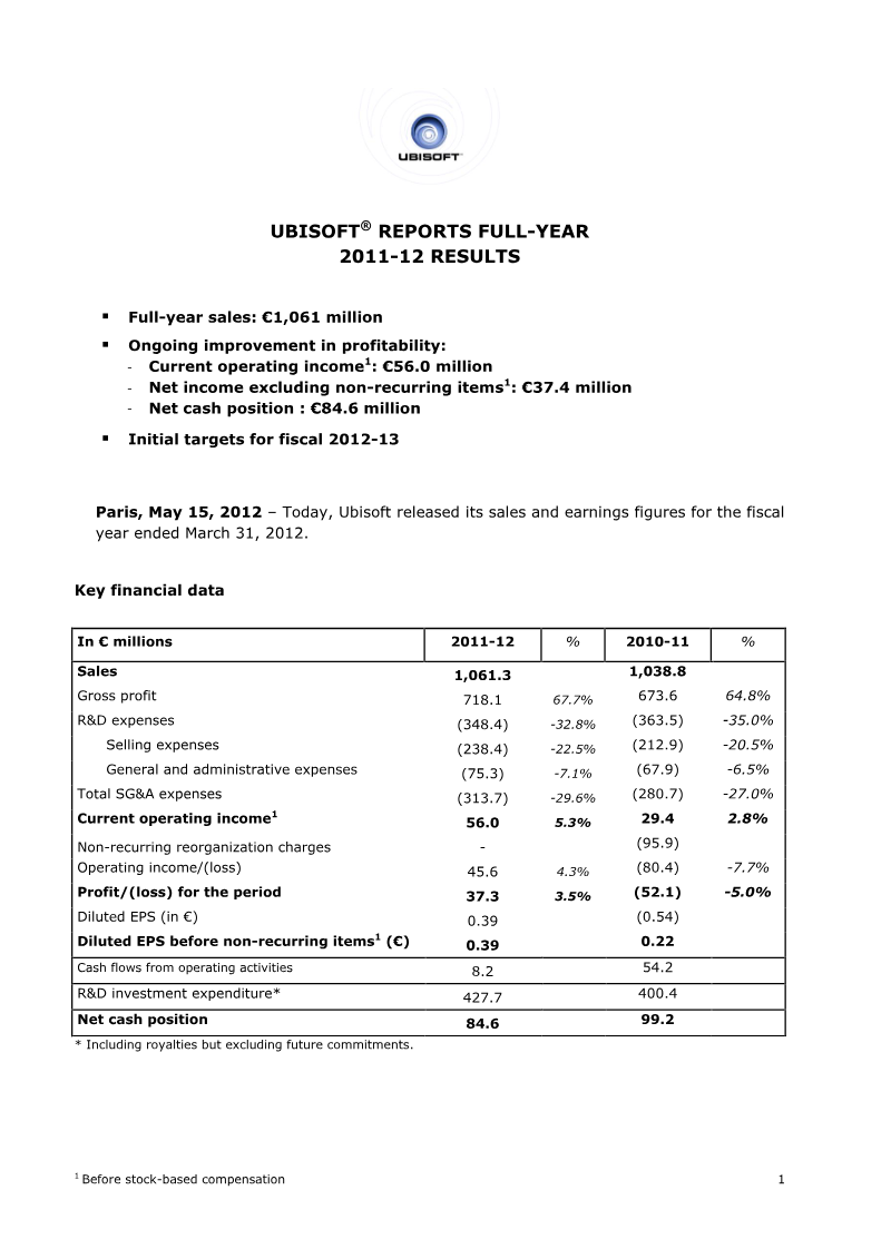 Cover of Ubisoft Full-Year 2011-12 Results