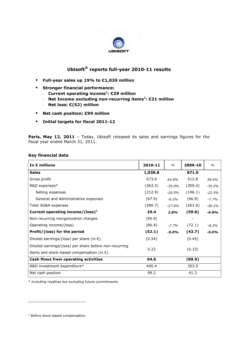 Cover of Ubisoft Full-Year 2010-11 Results
