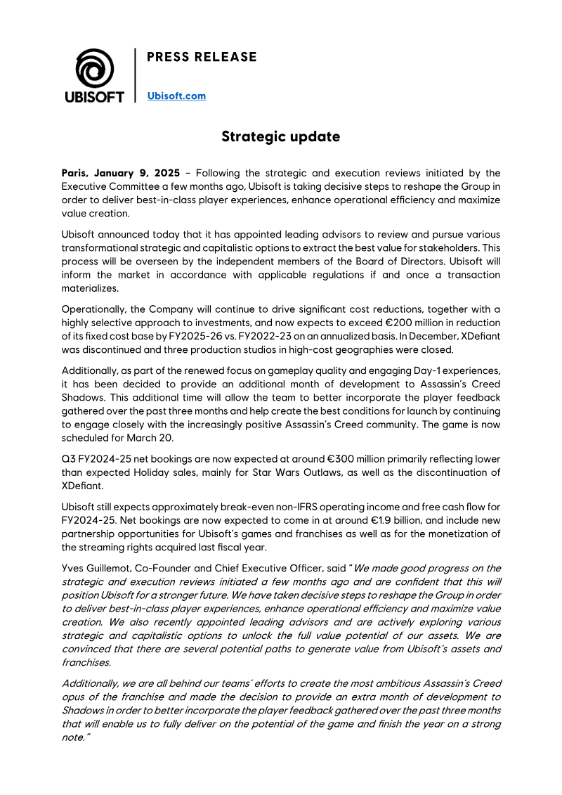 Cover of Ubisoft Strategic Update 2025