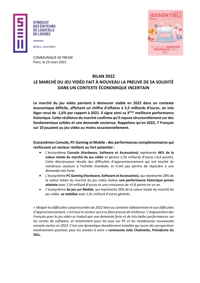 Cover of Bilan du marché français 2022: Le marché du jeu vidéo fait à nouveau la preuve de sa solidité