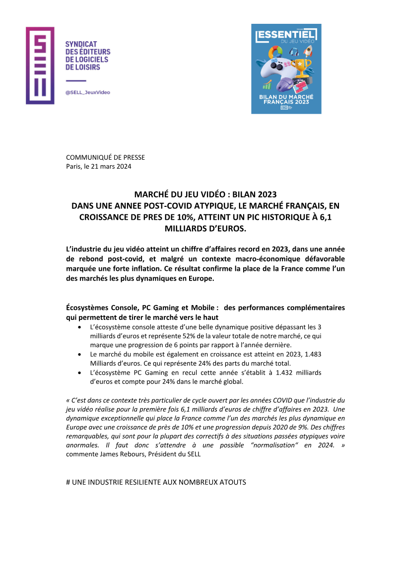 Cover of Marché du jeu vidéo: Bilan 2023