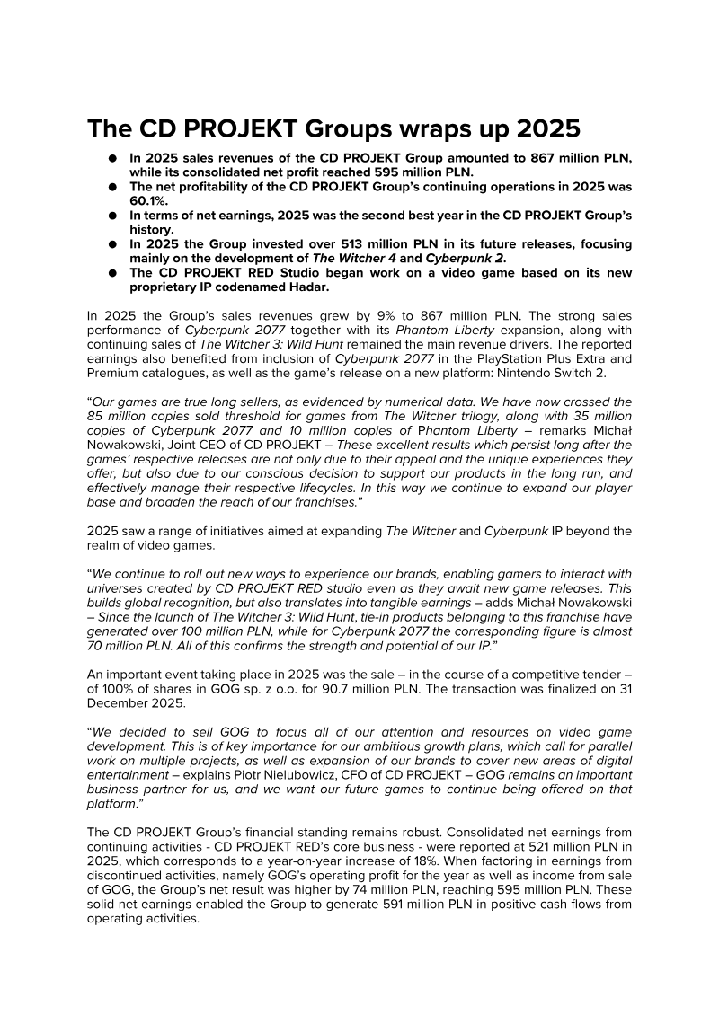 Cover of CD PROJEKT Group FY 2025 Earnings Results