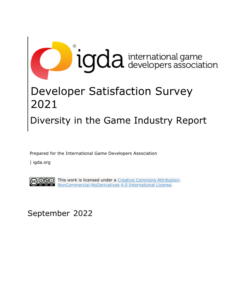 Cover of Developer Satisfaction Survey 2021: Diversity in the Game Industry Report