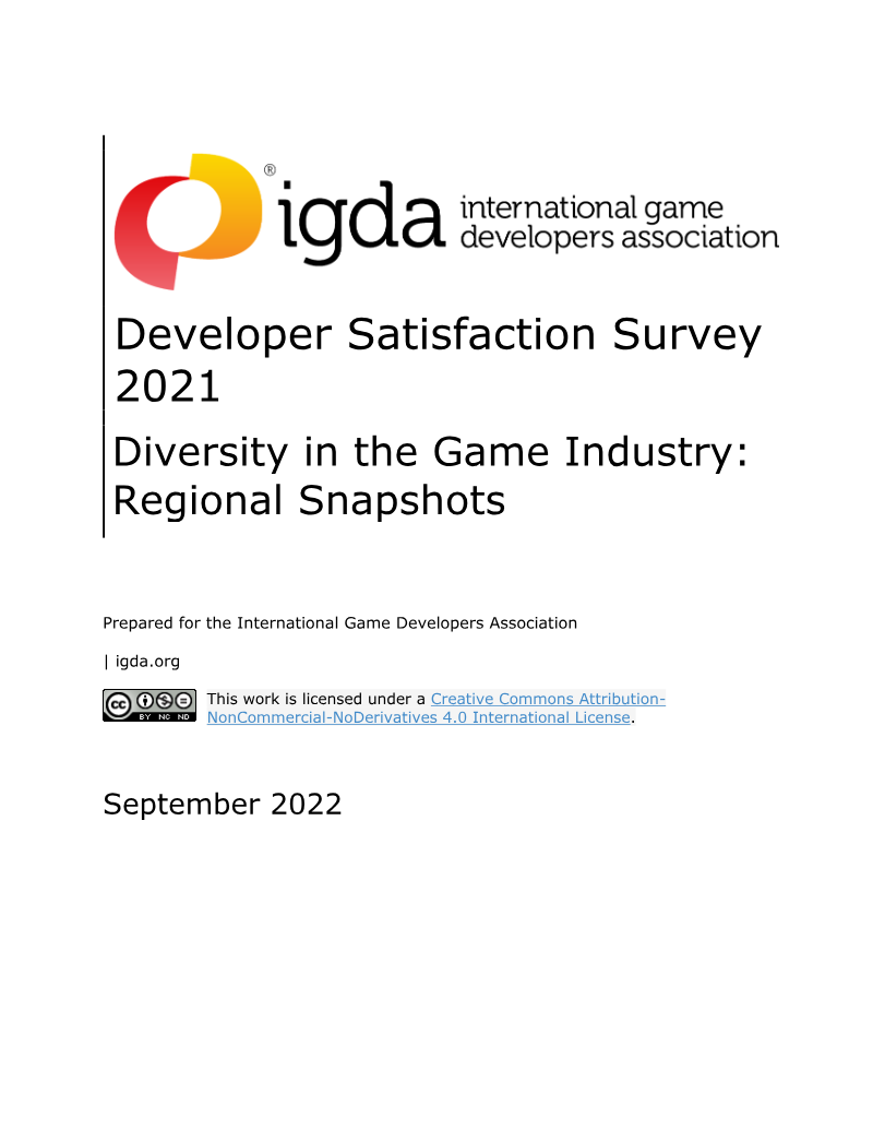 Cover of Developer Satisfaction Survey 2021: Diversity in the Game Industry - Regional Snapshots