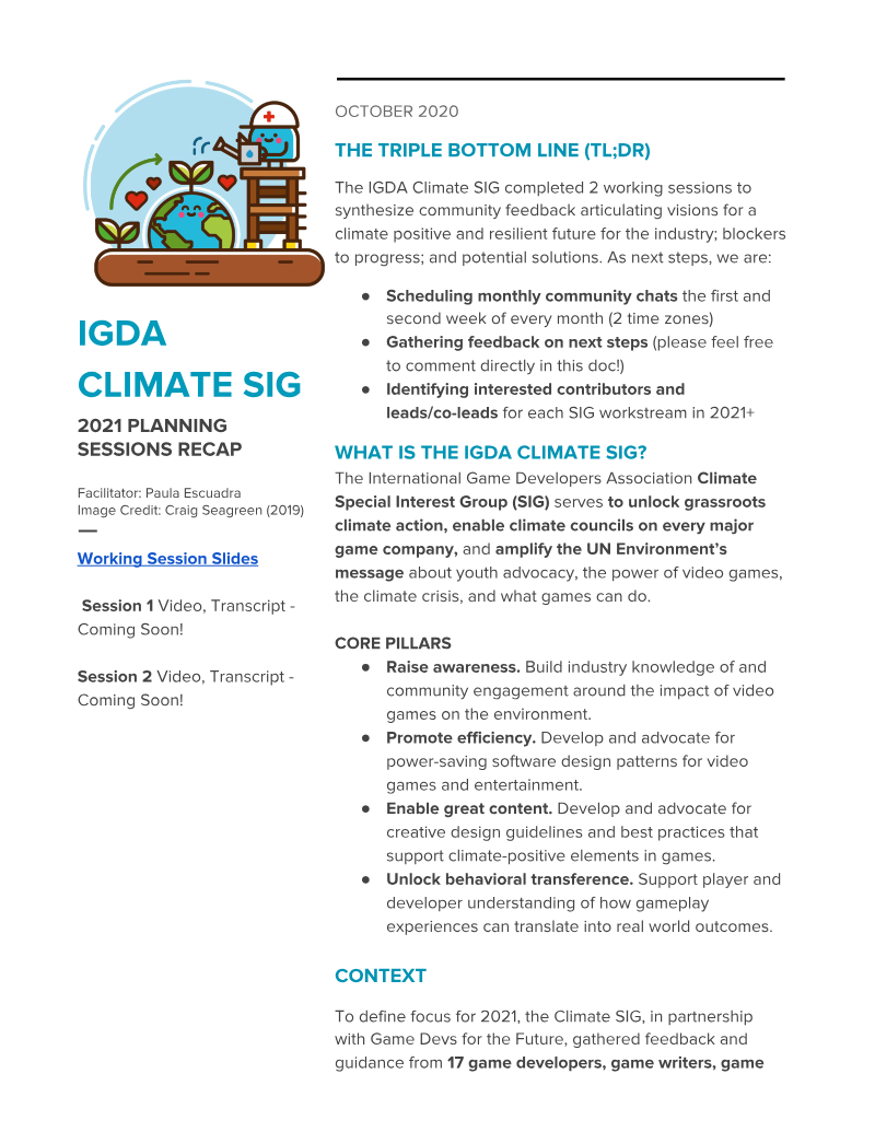 Cover of Climate SIG 2021 Planning Sessions Recap