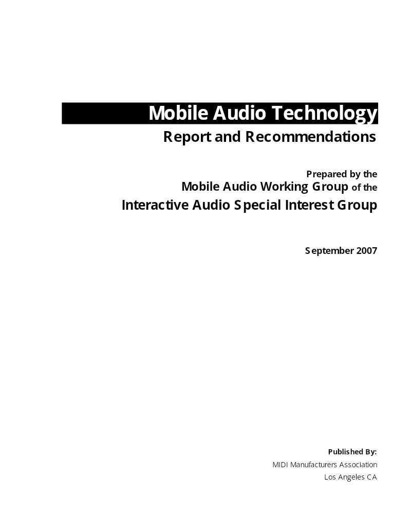 Cover of Mobile Audio Technology: Report and Recommendations