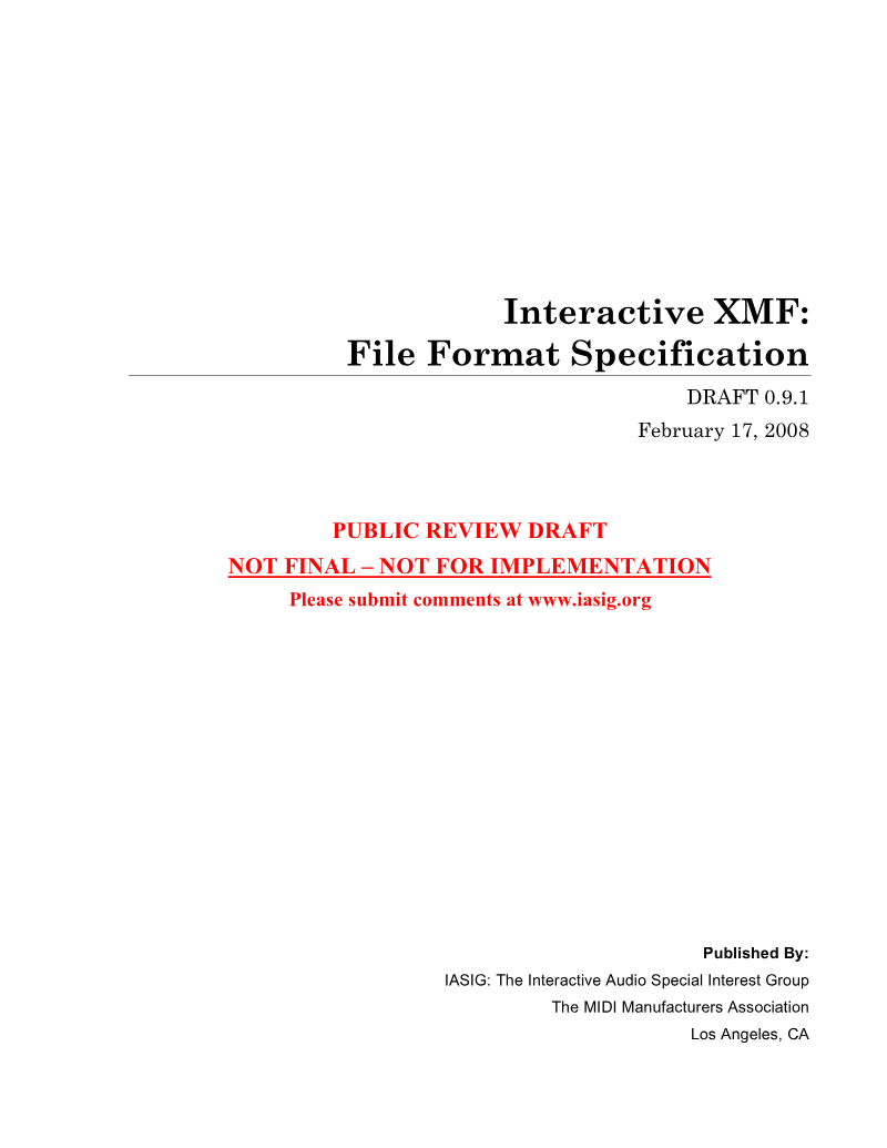 Cover of Interactive XMF: File Format Specification
