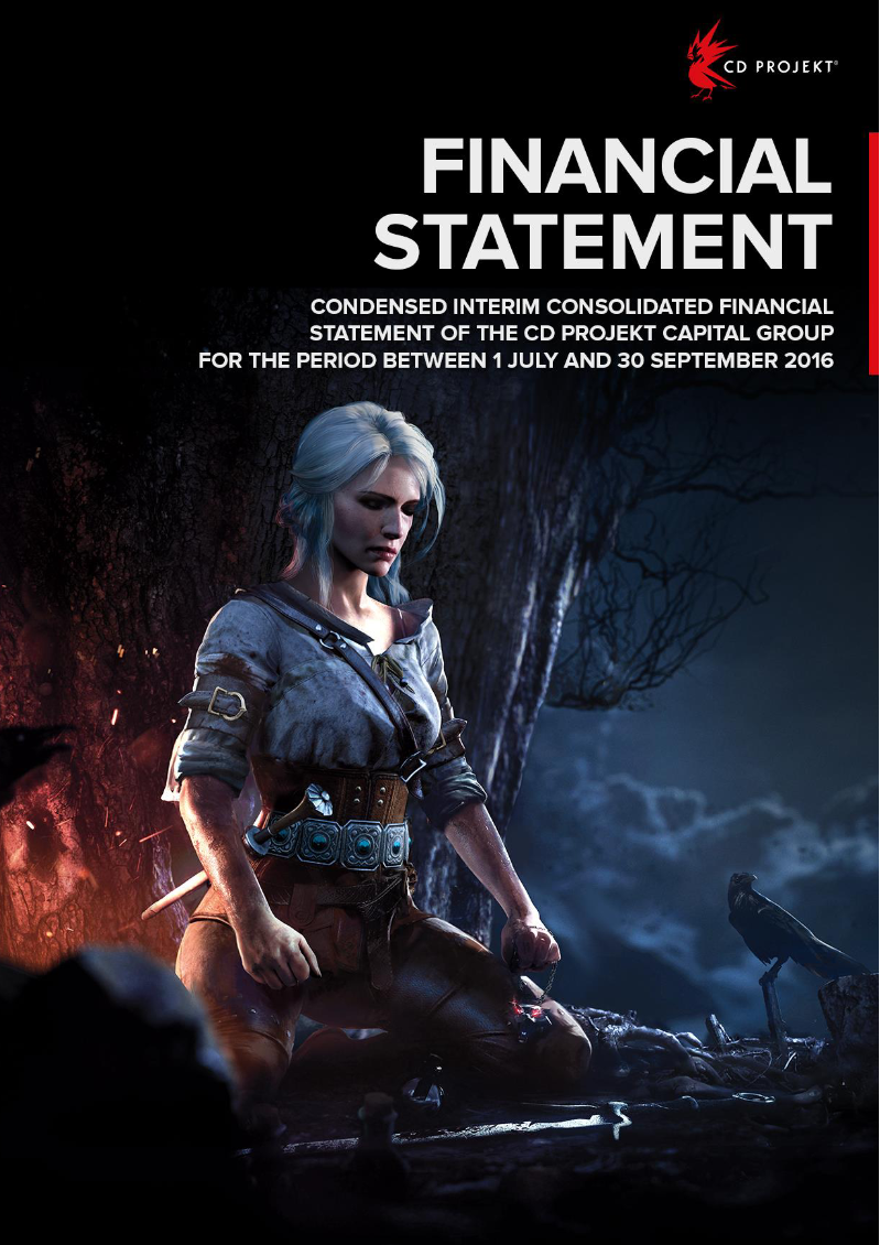 Cover of CD PROJEKT Capital Group Condensed Interim Consolidated Financial Statement: Q3 2016