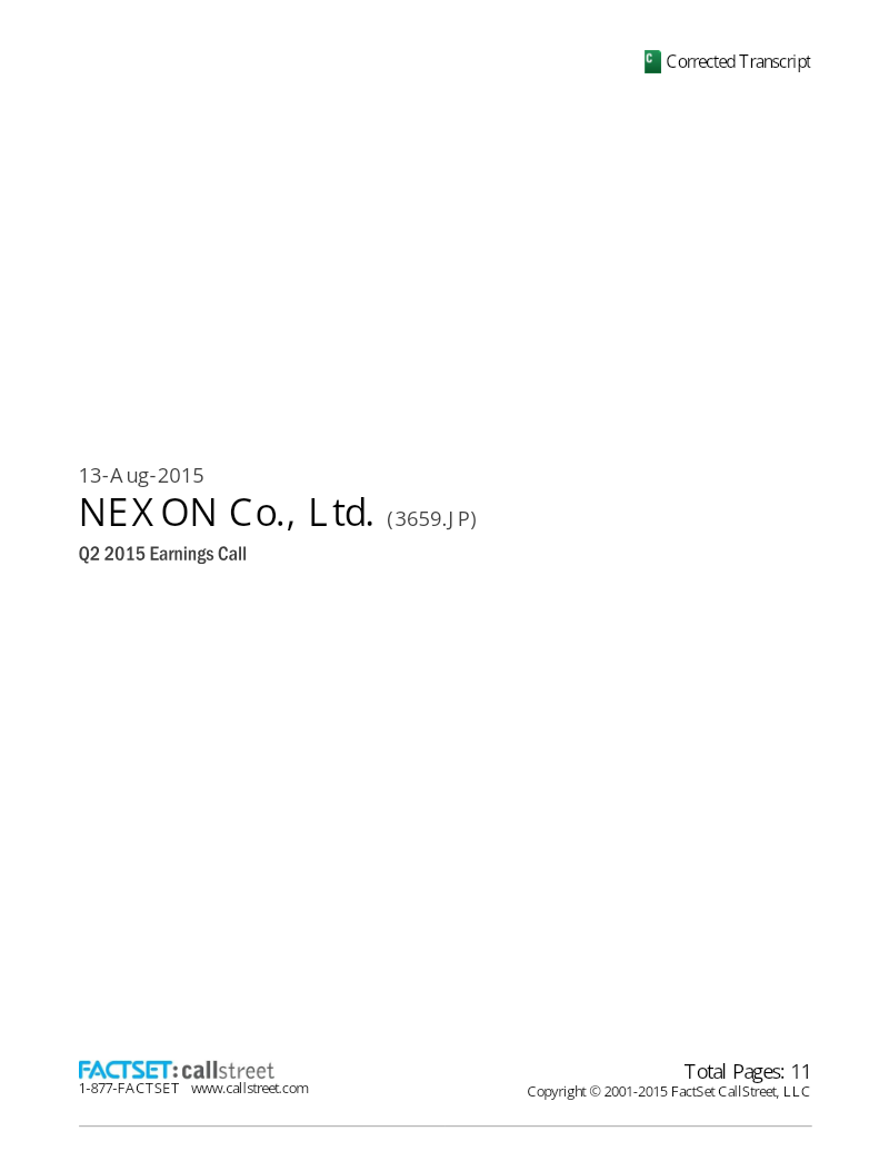 Cover of Nexon Q2 2015 Earnings Call