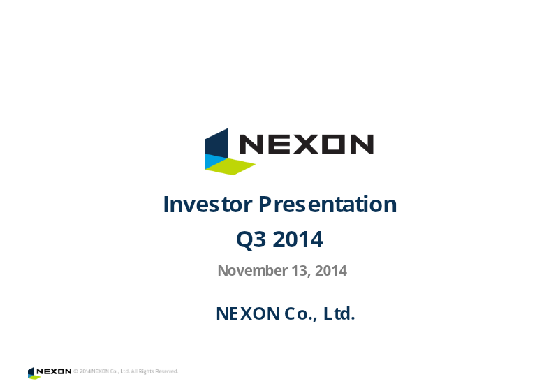 Cover of NEXON Q3 2014 Investor Presentation
