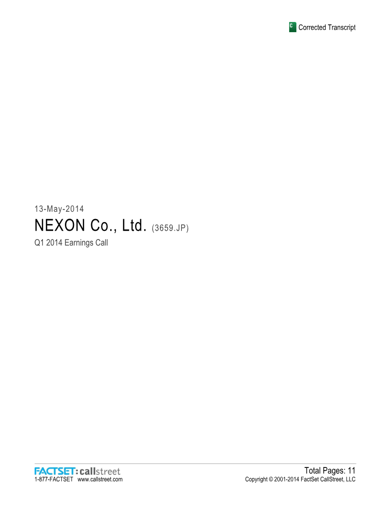 Cover of NEXON Q1 2014 Earnings Conference Call