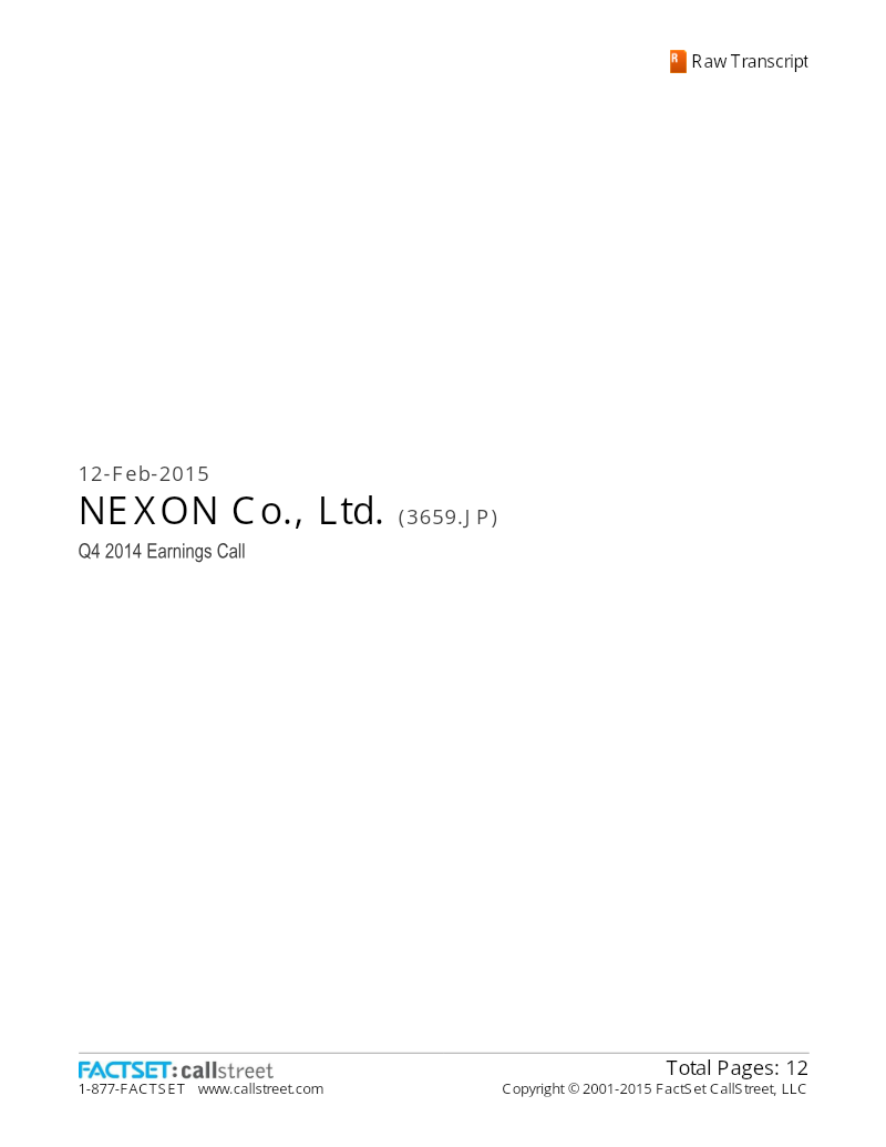 Cover of NEXON Q4 2014 Earnings Call
