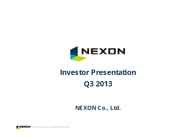 Cover of NEXON Q3 2013 Investor Presentation