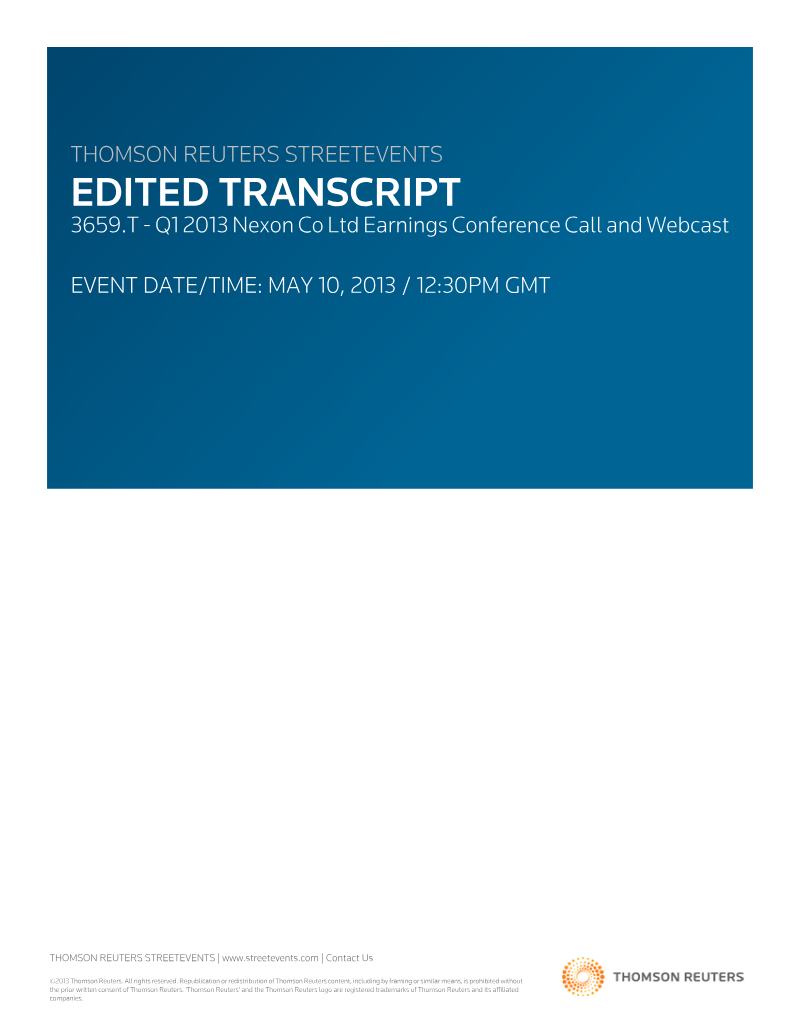Cover of Q1 2013 Nexon Co. Ltd Earnings Conference Call and Webcast