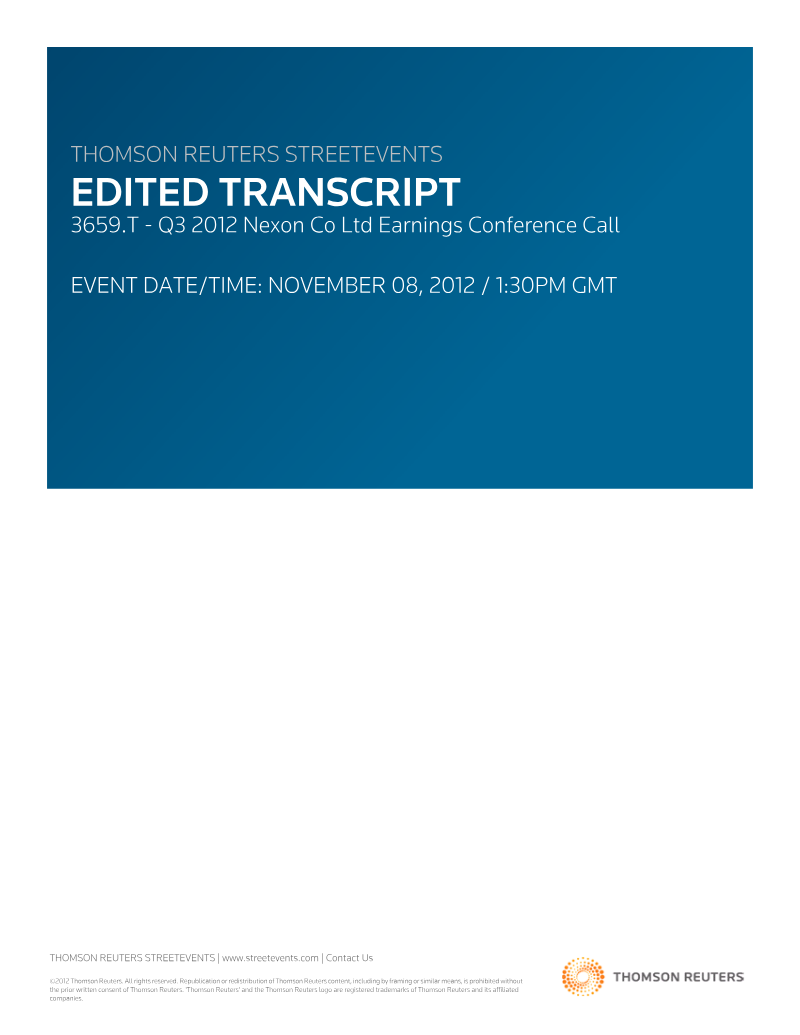 Cover of Nexon Q3 2012 Earnings Conference Call