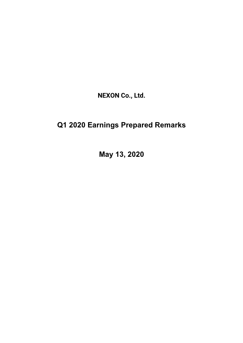 Cover of Nexon Q1 2020 Earnings Prepared Remarks