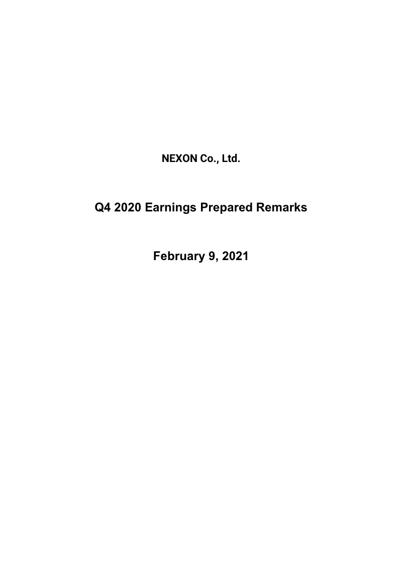 Cover of NEXON Q4 2020 Earnings Prepared Remarks