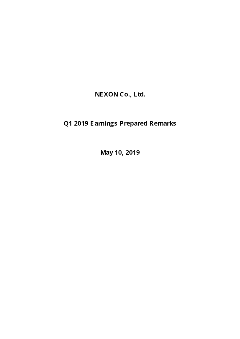 Cover of Nexon Q1 2019 Earnings Prepared Remarks