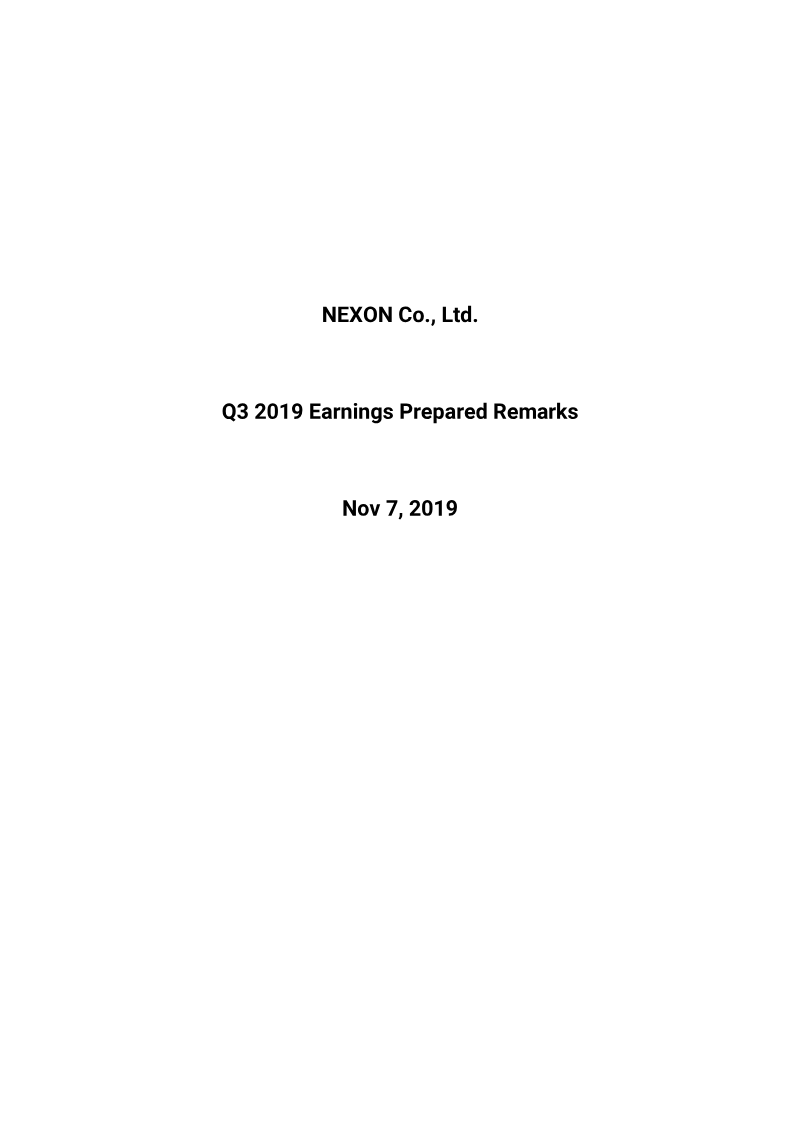 Cover of Nexon Q3 2019 Earnings Prepared Remarks