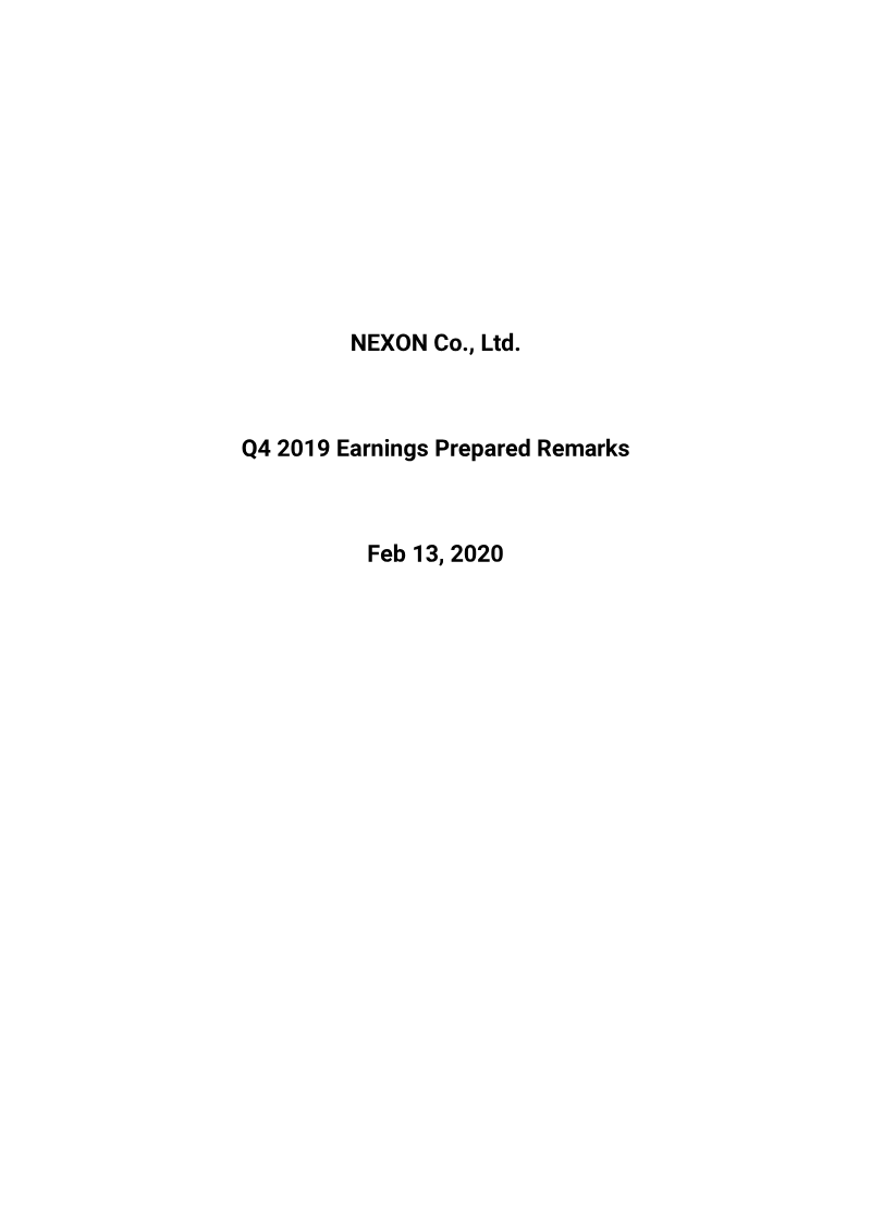 Cover of Nexon Q4 2019 Earnings Prepared Remarks