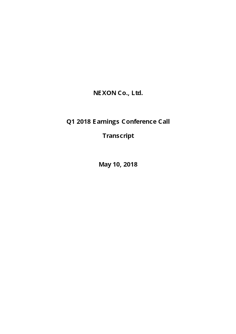 Cover of Nexon Q1 2018 Earnings Conference Call Transcript