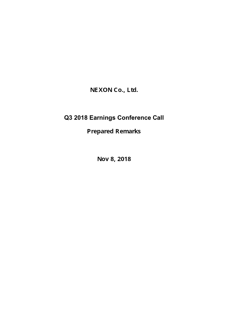 Cover of NEXON Q3 2018 Earnings Prepared Remarks