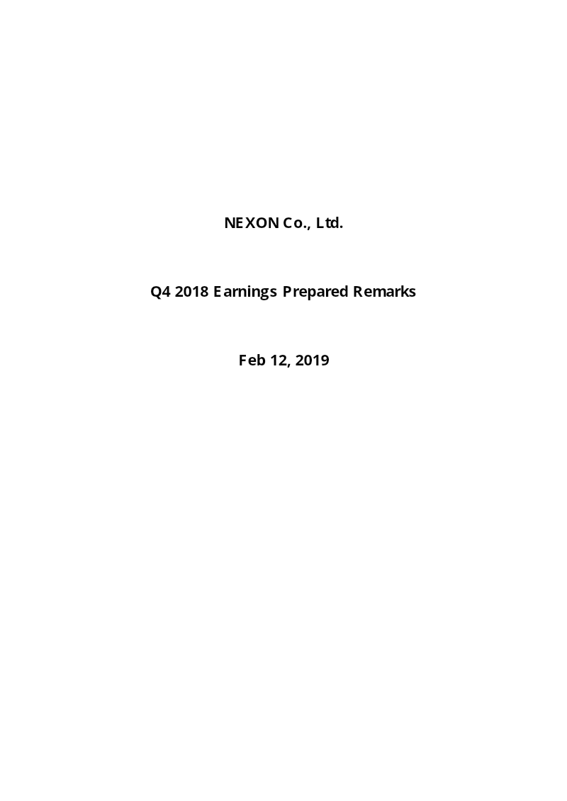 Cover of NEXON Q4 2018 Earnings Prepared Remarks