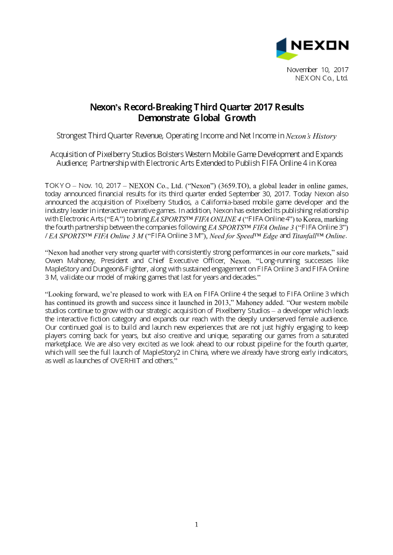 Cover of Nexon Q3 2017 Financial Results: Global Growth