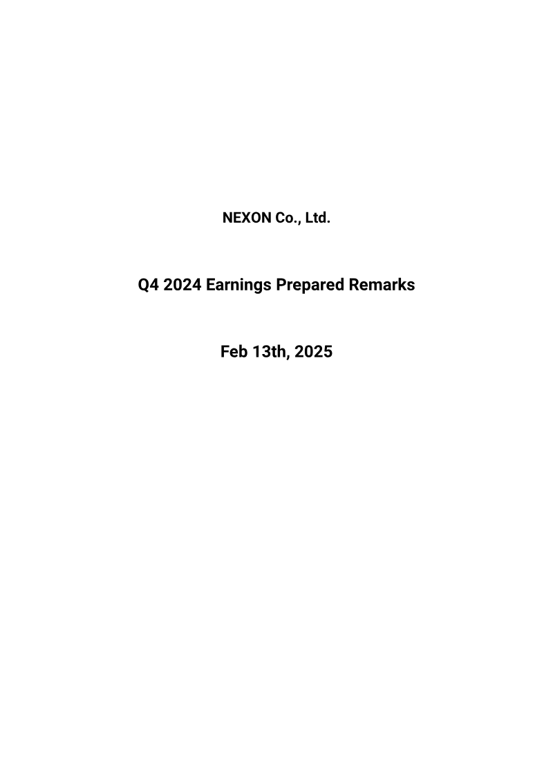 Cover of NEXON Q4 2024 Earnings Prepared Remarks