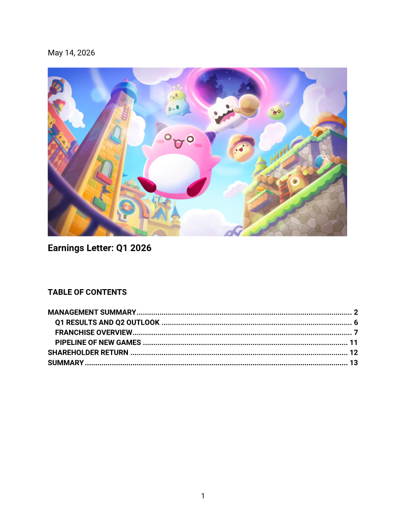 Cover of Nexon Q1 2026 Earnings Letter