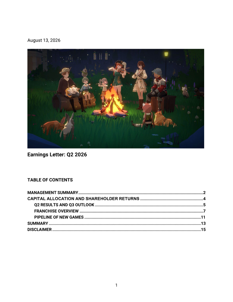 Cover of Nexon Q2 2026 Earnings Letter
