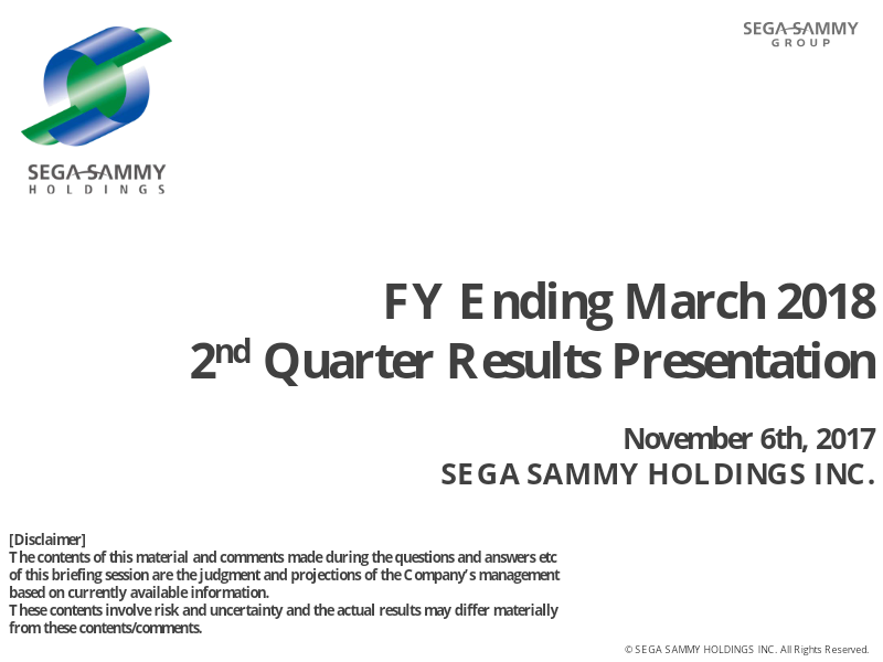 Cover of FY Ending March 2018 2nd Quarter Results Presentation