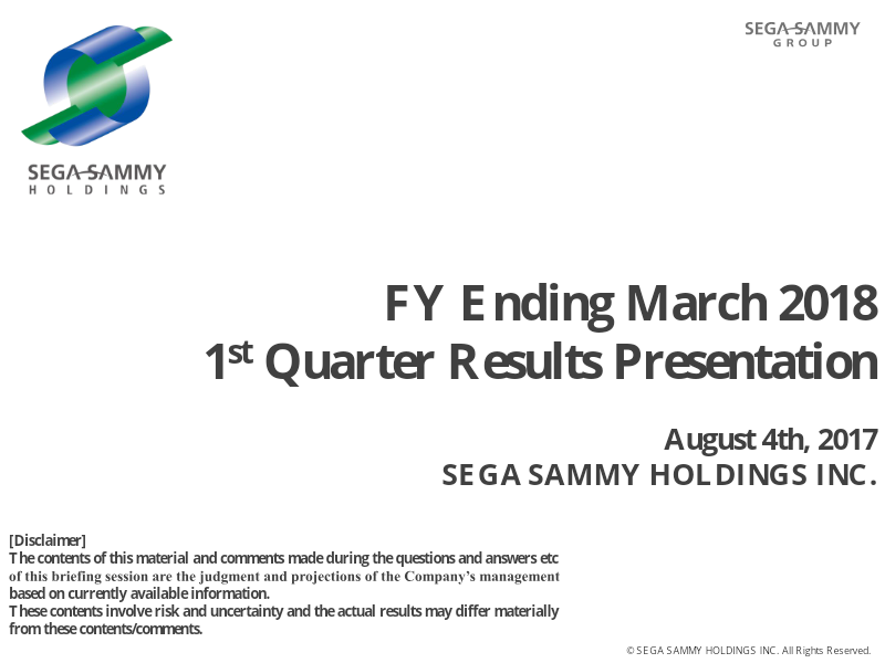 Cover of FY Ending March 2018 1st Quarter Results Presentation